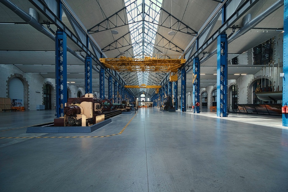 Industrial space with cranes