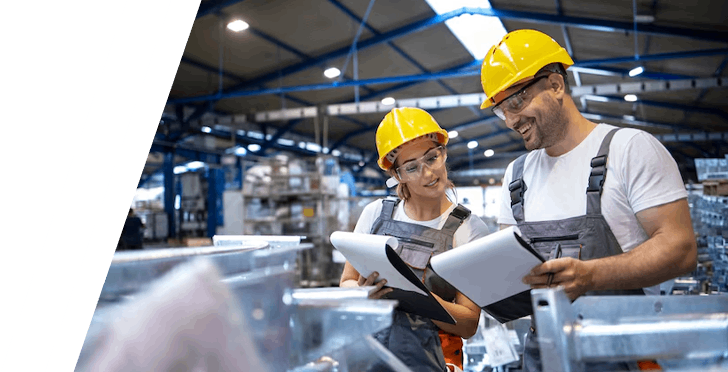 Workers reviewing plans together